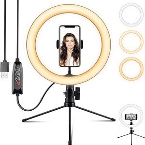 10” Selfie Ring Light LED Light with Tripod Stand Phone Holder for Live Video